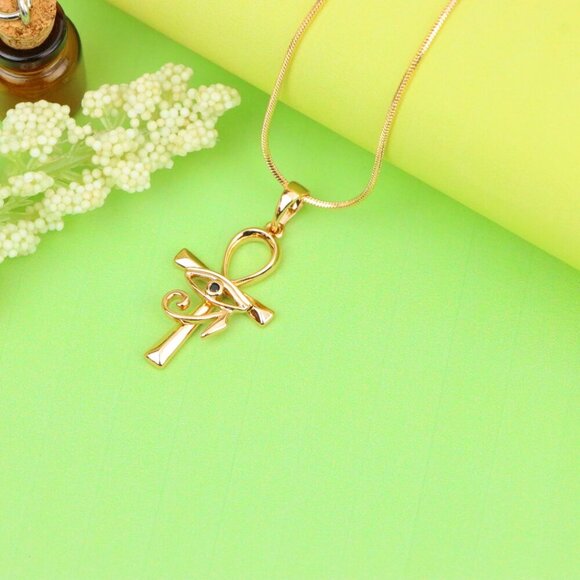 "Rose Gold Ankh Cross Pendant with Eye of Horus Design, XPPT1226 - Picture 3 of 13